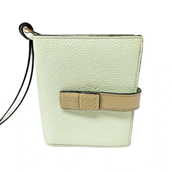 LOEWE Puzzle Bifold Wallet Leather Matcha Green Beige SET Box + Booklet AUTH - Picture 2 of 13